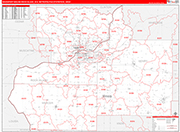 Davenport-Moline-Rock Island Metro Area Wall Map Red Line Style